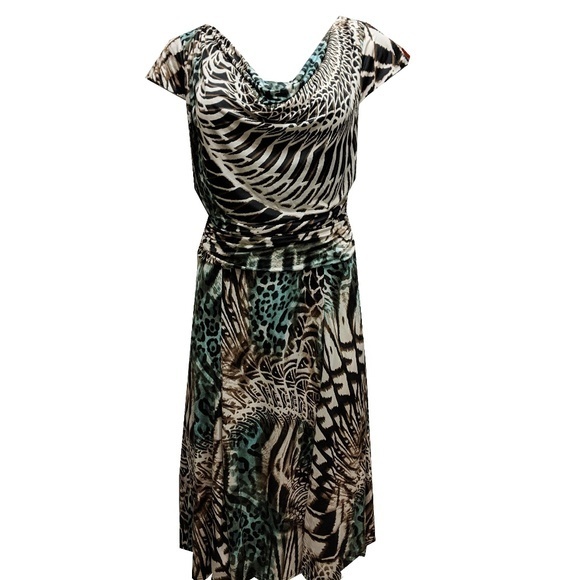 Women's Carina Fashion Animal Print Drape Neck Short Sleeves Midi‎ Dress - Picture 1 of 5